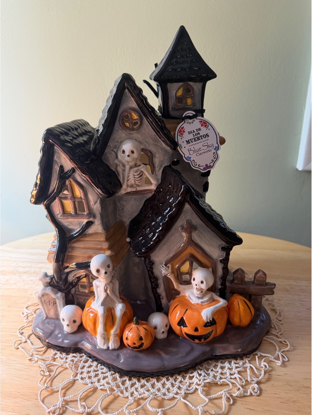Blue Sky Clayworks Boneyard Manor Hand-Painted Ceramic Halloween Candle House
